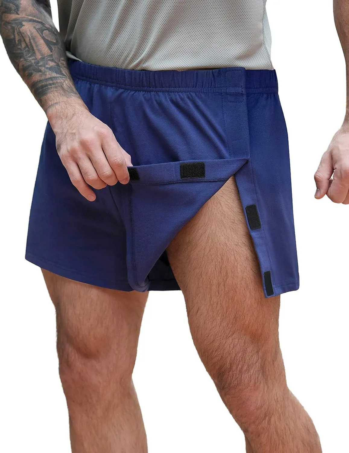 Deyeek Unisex Tear Away Shorts 3-inch Knee Hip Replacement Recovery Post Surgery Cotton Shorts Loose Fit Without Pocket