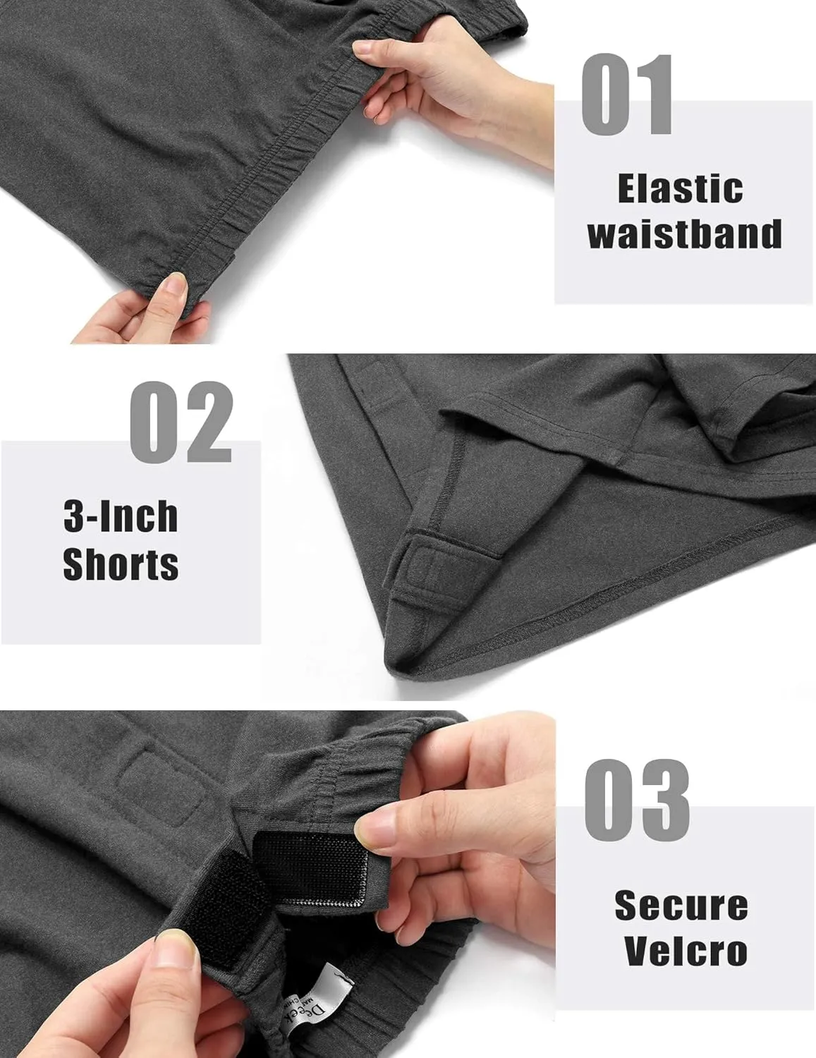 Deyeek Unisex Tear Away Shorts 3-inch Knee Hip Replacement Recovery Post Surgery Cotton Shorts Loose Fit Without Pocket