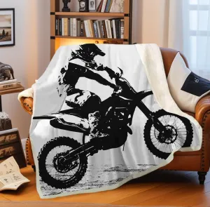 Dirt Bike Throw Blanket Motocross Racer Extreme Sports Printed Soft 3D Cool Plush Sherpa Kids Men Boys Girls Fleece Blankets 50"x 60"