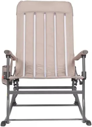 Dirty Beach Rocking Chair with Cup Holder, Portable Folding Outdoor Lounge Chair, 375 lb Capacity, Mesh Seat, Beige
