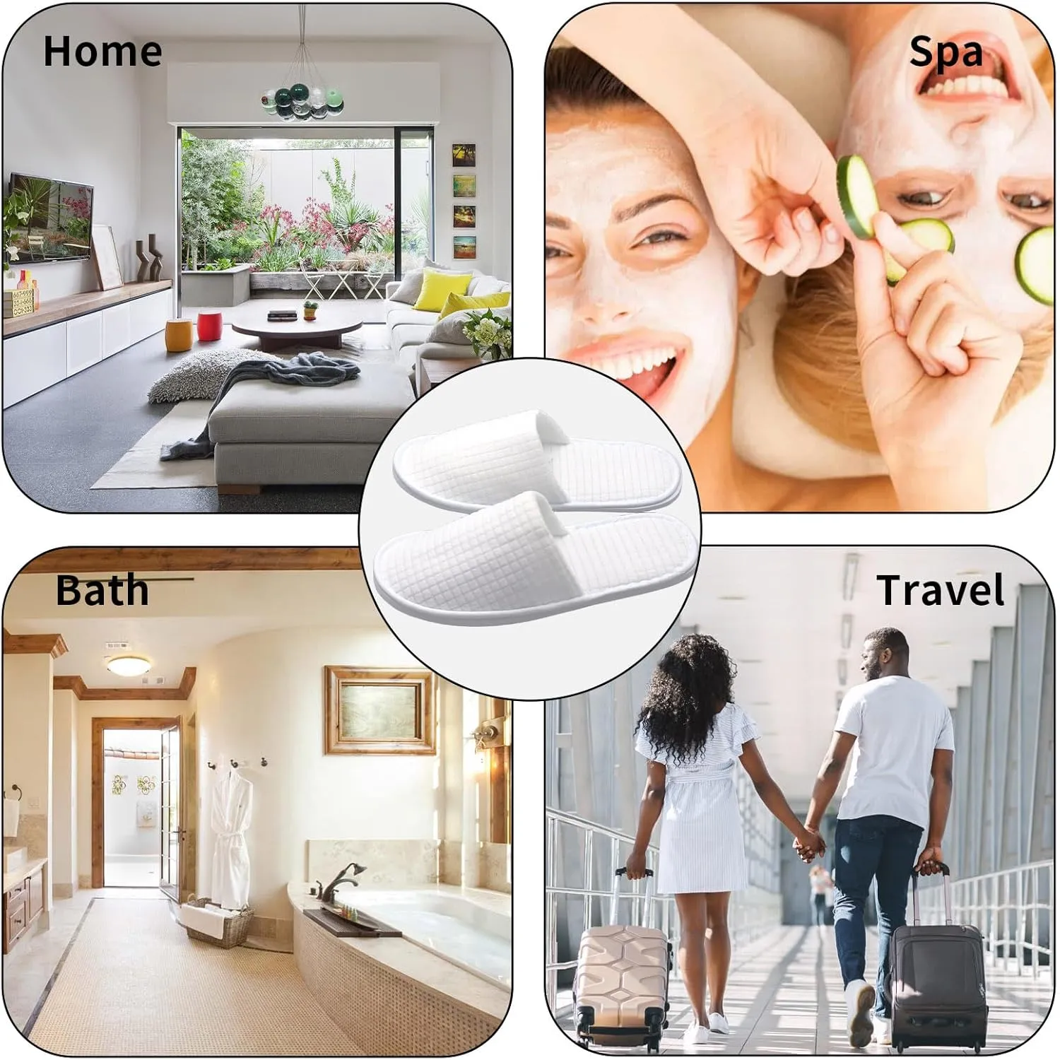 Disposable Slippers for Guests, 8 Pairs, Non Slip, Washable SPA Slippers for Hotel, Guest, Travel, Bride, Women and Men