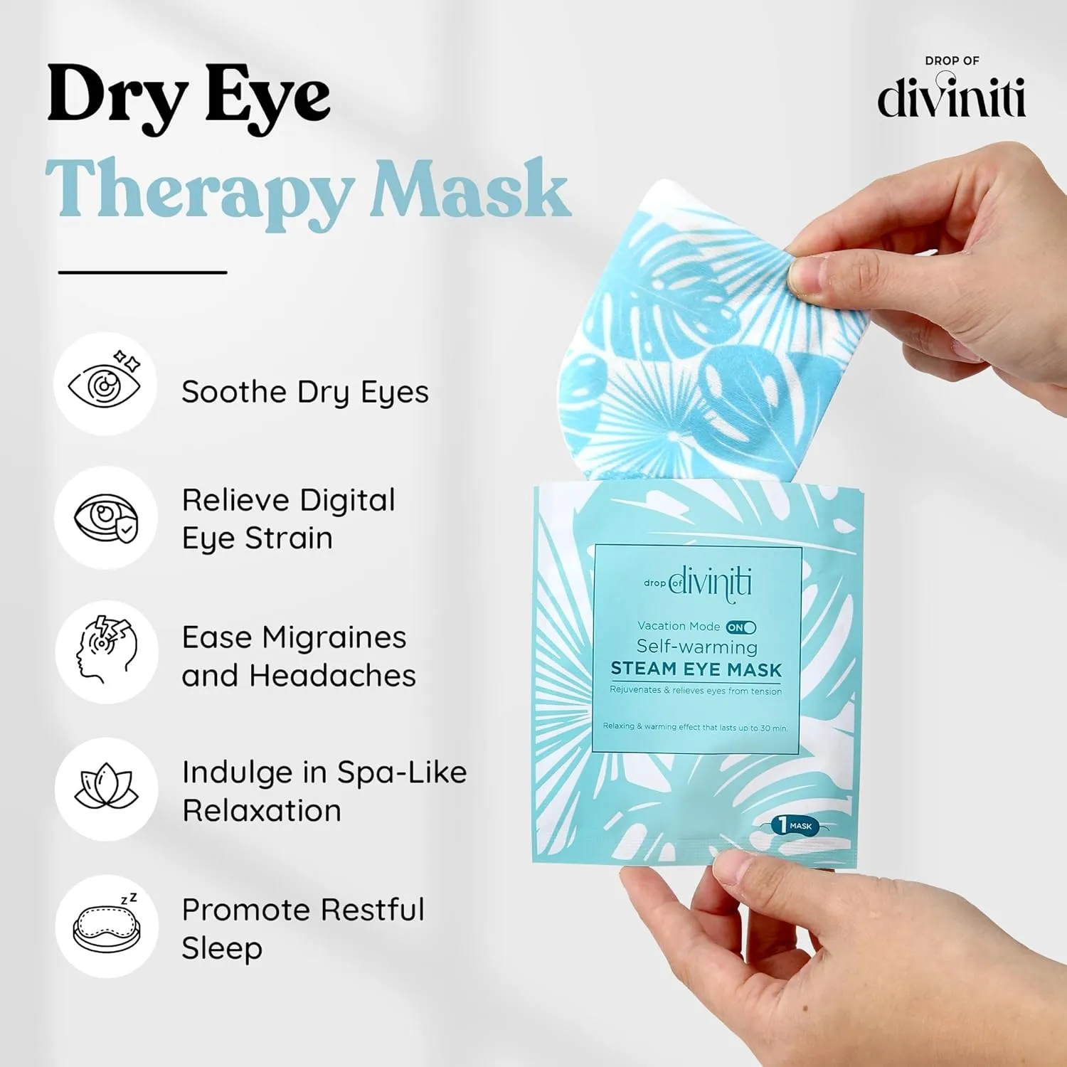 DiviniTi Self Warming Heated Eye Mask - 16 Pack, Up to 110F Degrees, Fast Soothing Relief for Puffy Eyes, Insomnia, Migraine & Stye Treatment