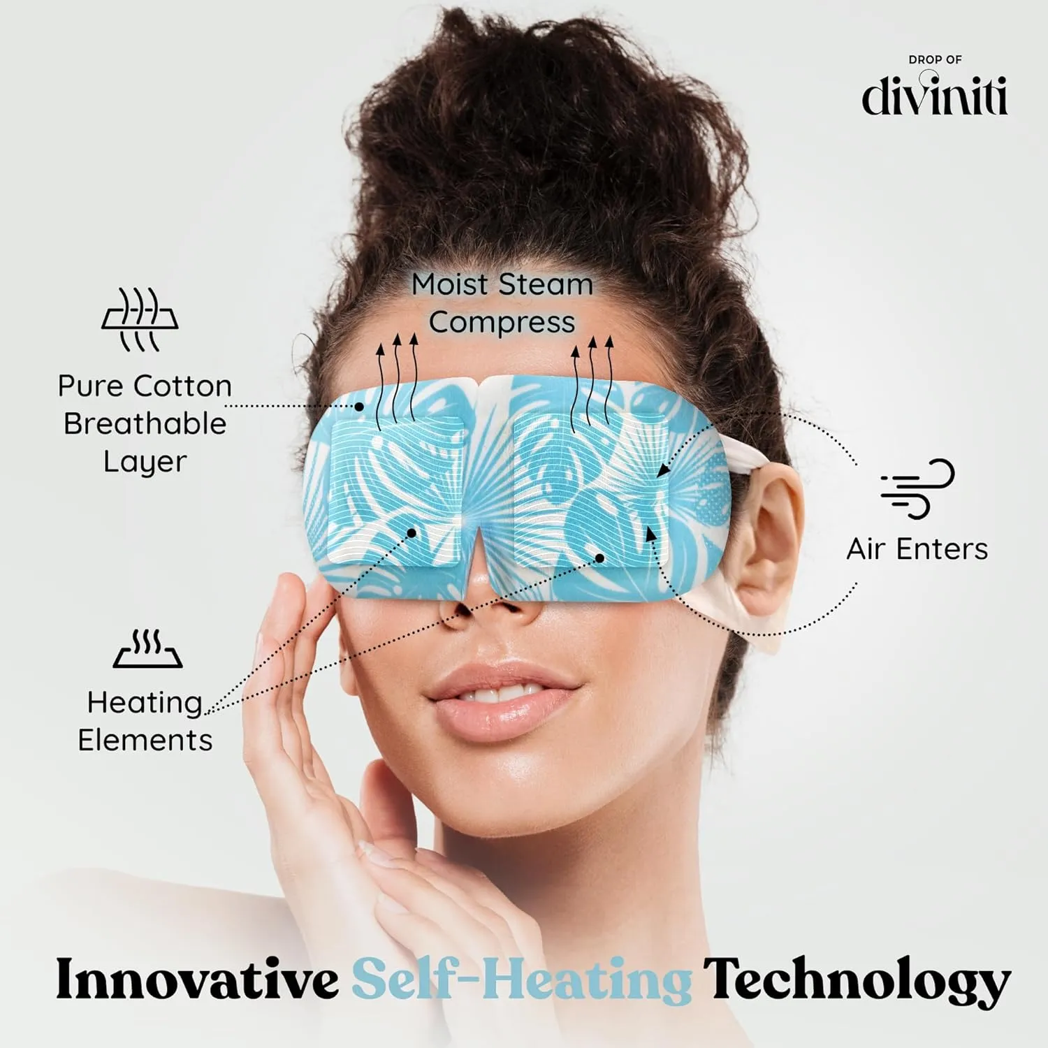 DiviniTi Self Warming Heated Eye Mask - 16 Pack, Up to 110F Degrees, Fast Soothing Relief for Puffy Eyes, Insomnia, Migraine & Stye Treatment
