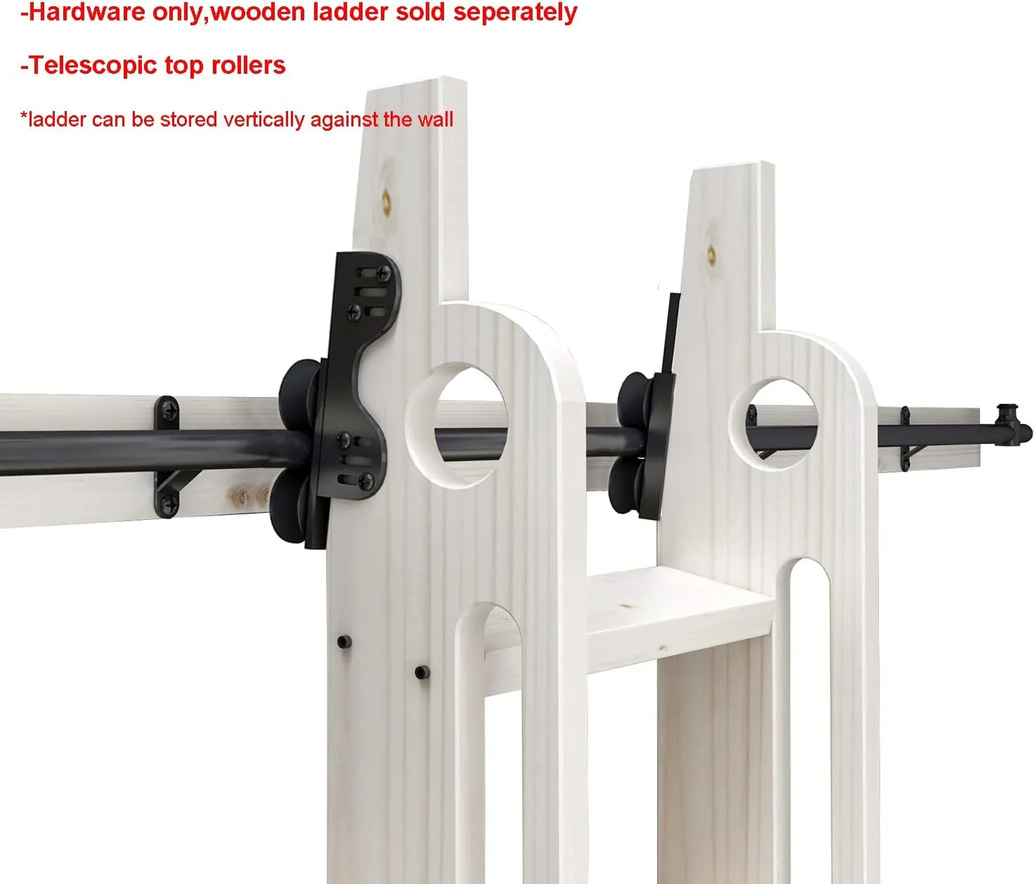 DIYHD 39-3/4" Stand Up Black Rolling Library Hardware,Telescope Sliding Top Roller,Floor Roller with Brake(No Ladder)