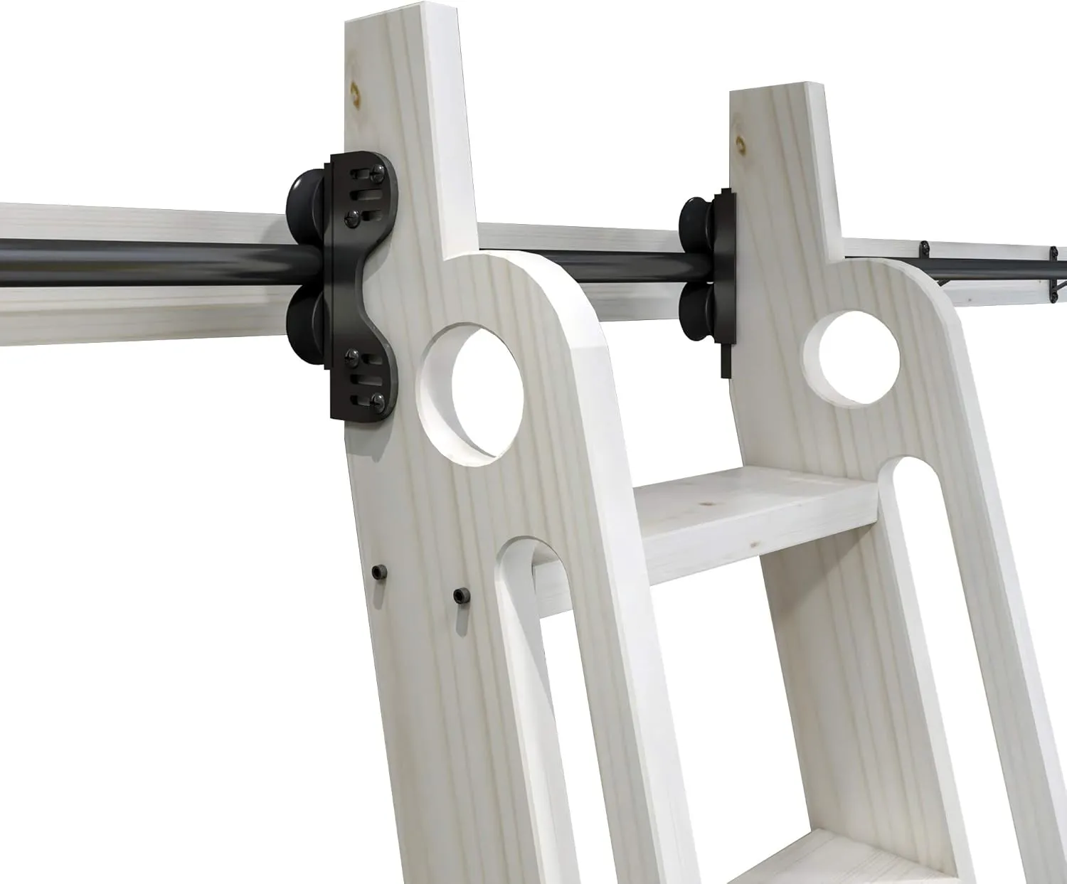 DIYHD 39-3/4" Stand Up Black Rolling Library Hardware,Telescope Sliding Top Roller,Floor Roller with Brake(No Ladder)