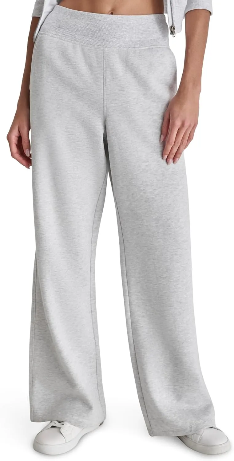 DKNY womens Embroidered Logo Wide Leg Fleece Sweatpant