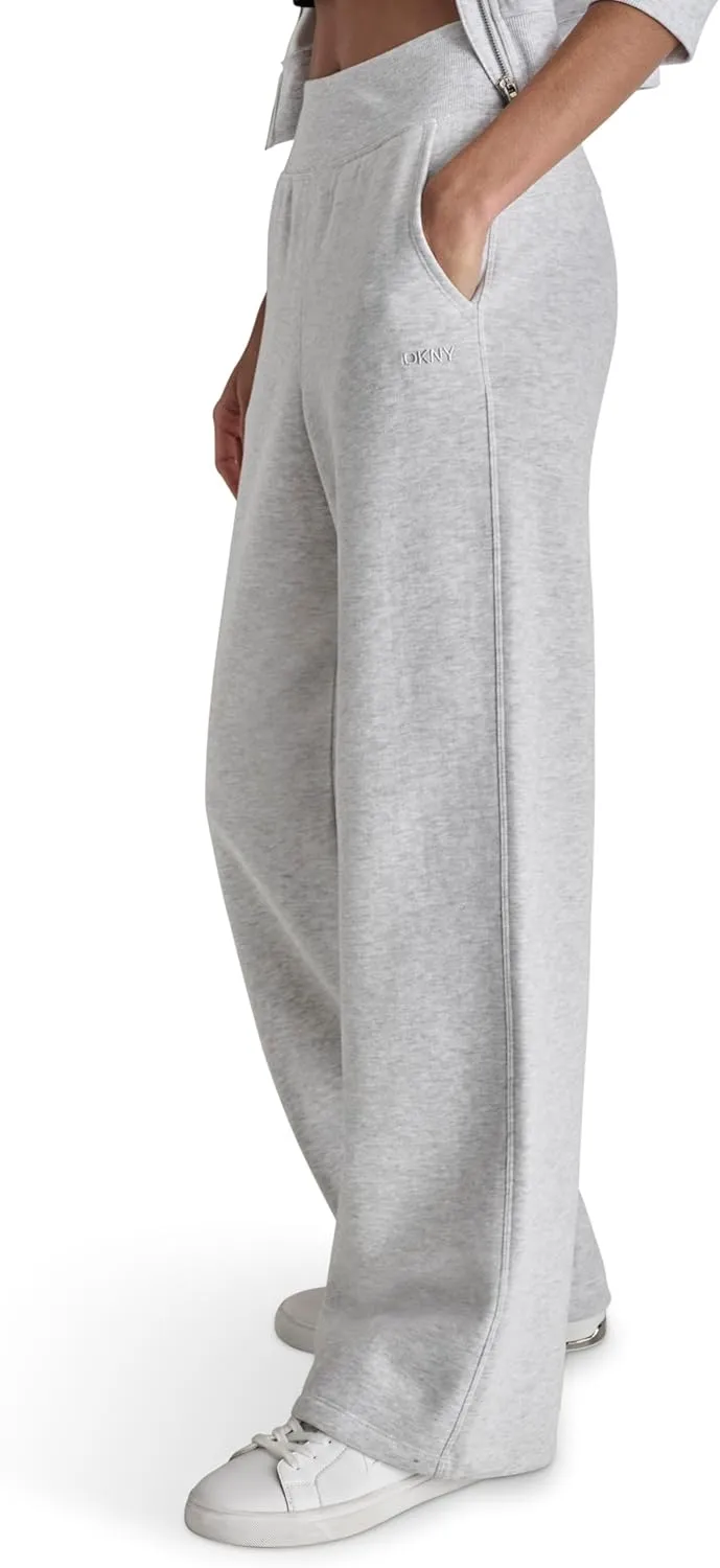 DKNY womens Embroidered Logo Wide Leg Fleece Sweatpant