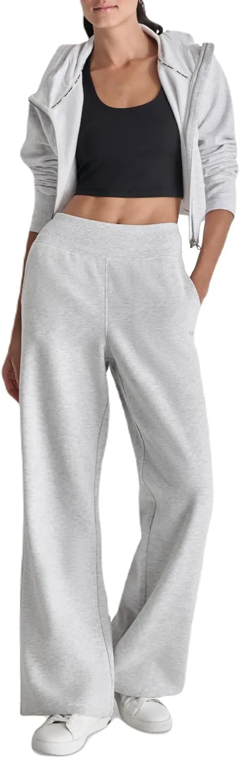 DKNY womens Embroidered Logo Wide Leg Fleece Sweatpant