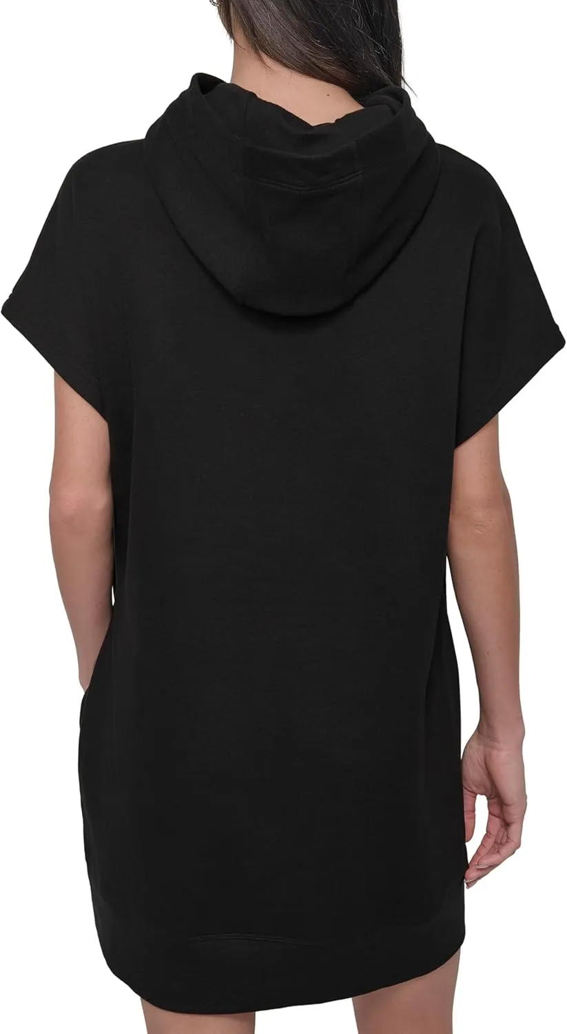 DKNY womens Rhinestone Jersey Logo Short Sleeve Hoodie Dress