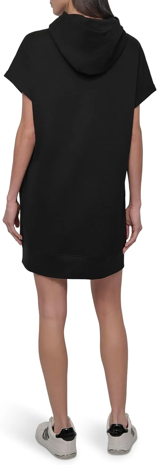 DKNY womens Rhinestone Jersey Logo Short Sleeve Hoodie Dress