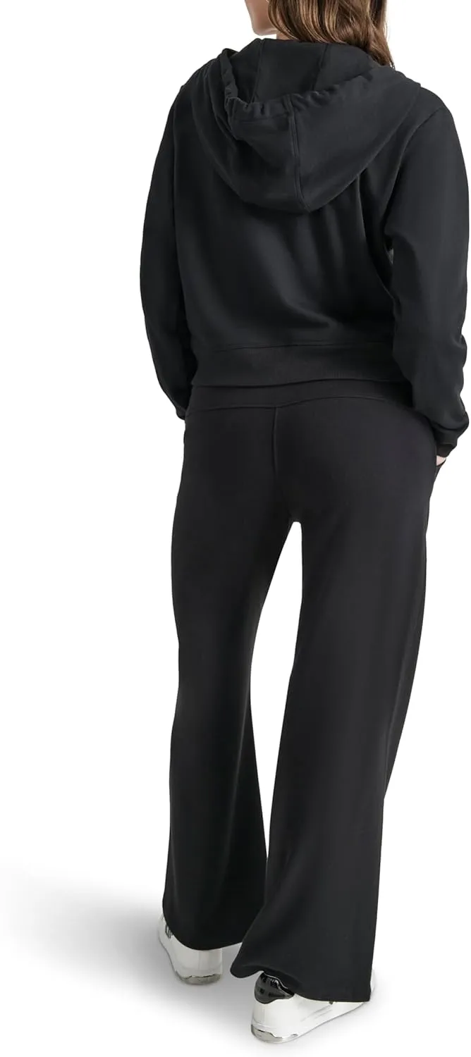 DKNY womens Studded Logo Full Zip Cropped Fleece Hoodi