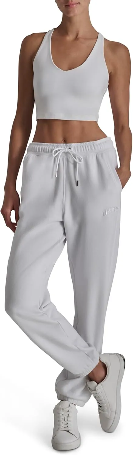 DKNY womens Varsity Embroidered Logo Jogger Fleece Sweatpant