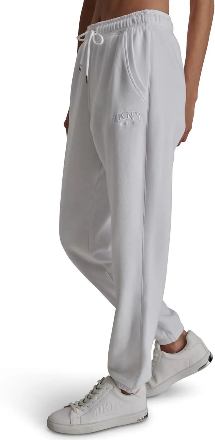 DKNY womens Varsity Embroidered Logo Jogger Fleece Sweatpant