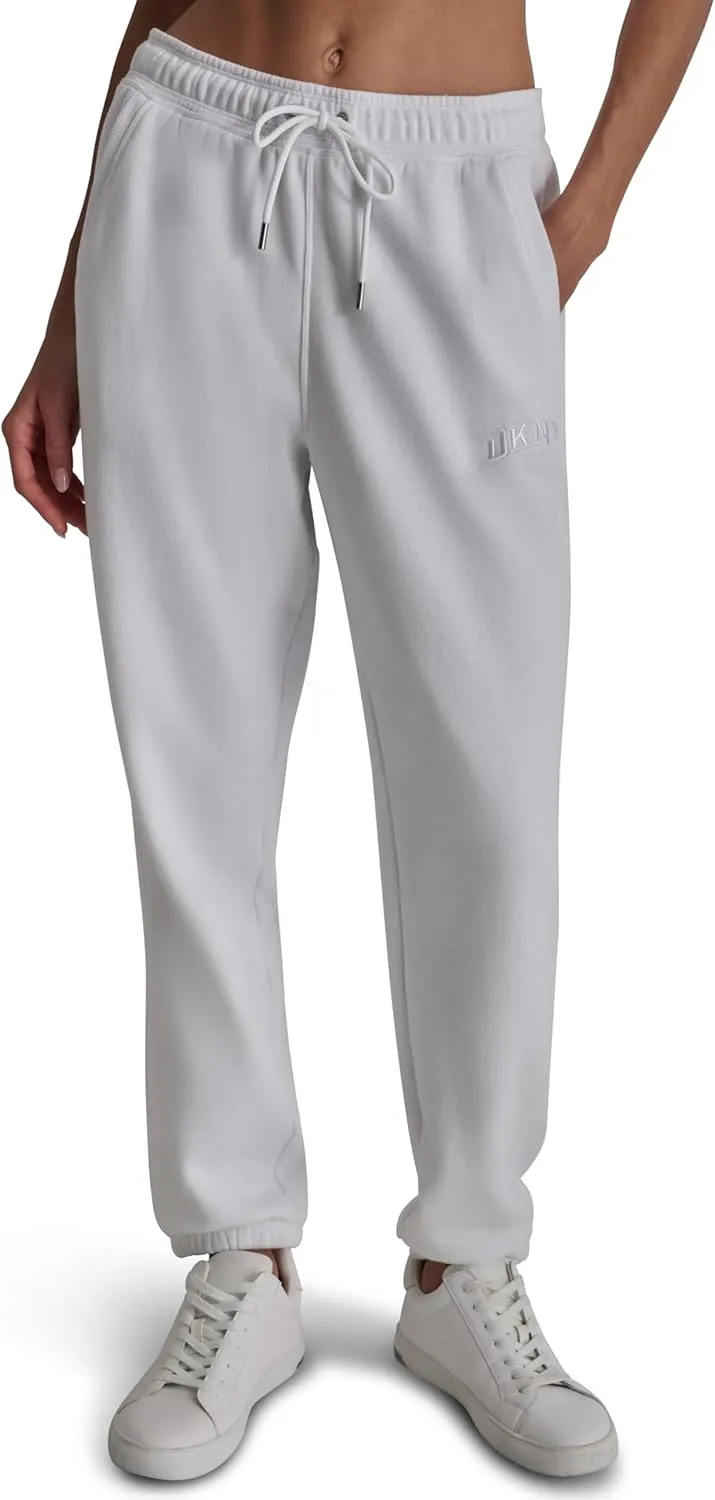 DKNY womens Varsity Embroidered Logo Jogger Fleece Sweatpant