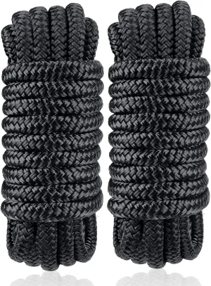 Dock Lines & Ropes Boat Accessories - 3/8" x 15' Double Braided Nylon Dock Lines with 12” Loop, Excellent 5800 lbs Breaking Strength Marine Rope for Kayak Pontoon Boats up to 30ft, Boating Gifts