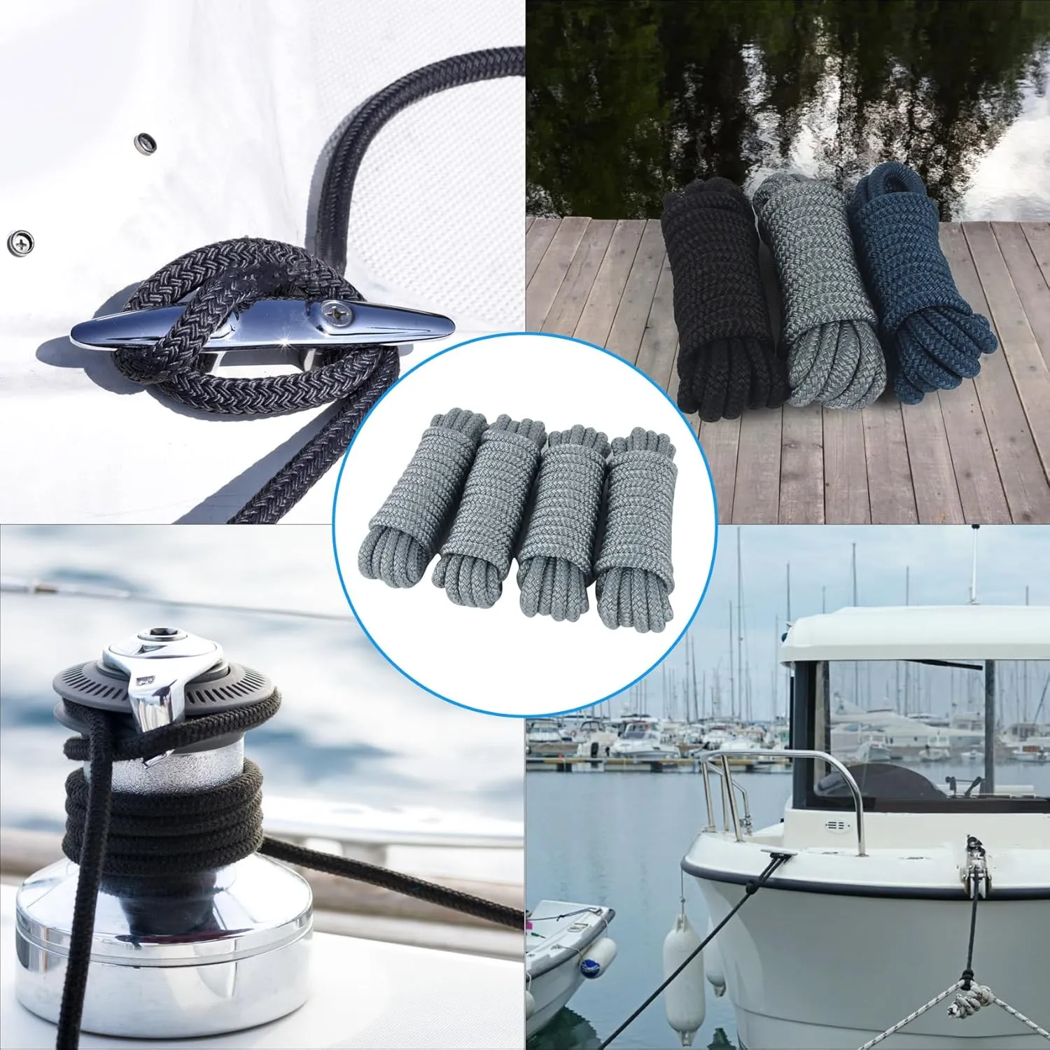Dock Lines Boat Lines for Docking with Loop Double Braided Marine Mooring Ropes Boat Ropes for Docking with Eyelet Premium Dock Lines for Boats - 2 Pack,4 Pack