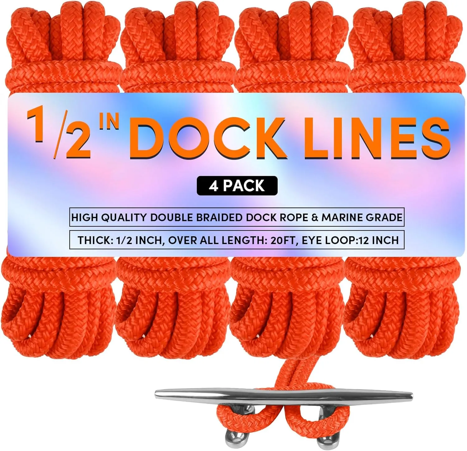 Dock Lines Boat Ropes for Docking Double Braided Mooring Marine Rope Boat Lines for Docking, Dock Lines for Boats with Loop, Boating Rope Boat Lines（2 Pack,4 Pack