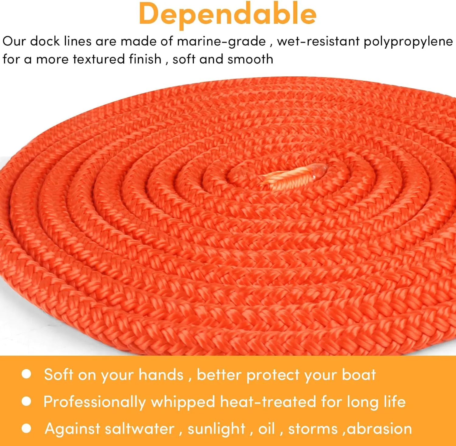 Dock Lines Boat Ropes for Docking Double Braided Mooring Marine Rope Boat Lines for Docking, Dock Lines for Boats with Loop, Boating Rope Boat Lines（2 Pack,4 Pack