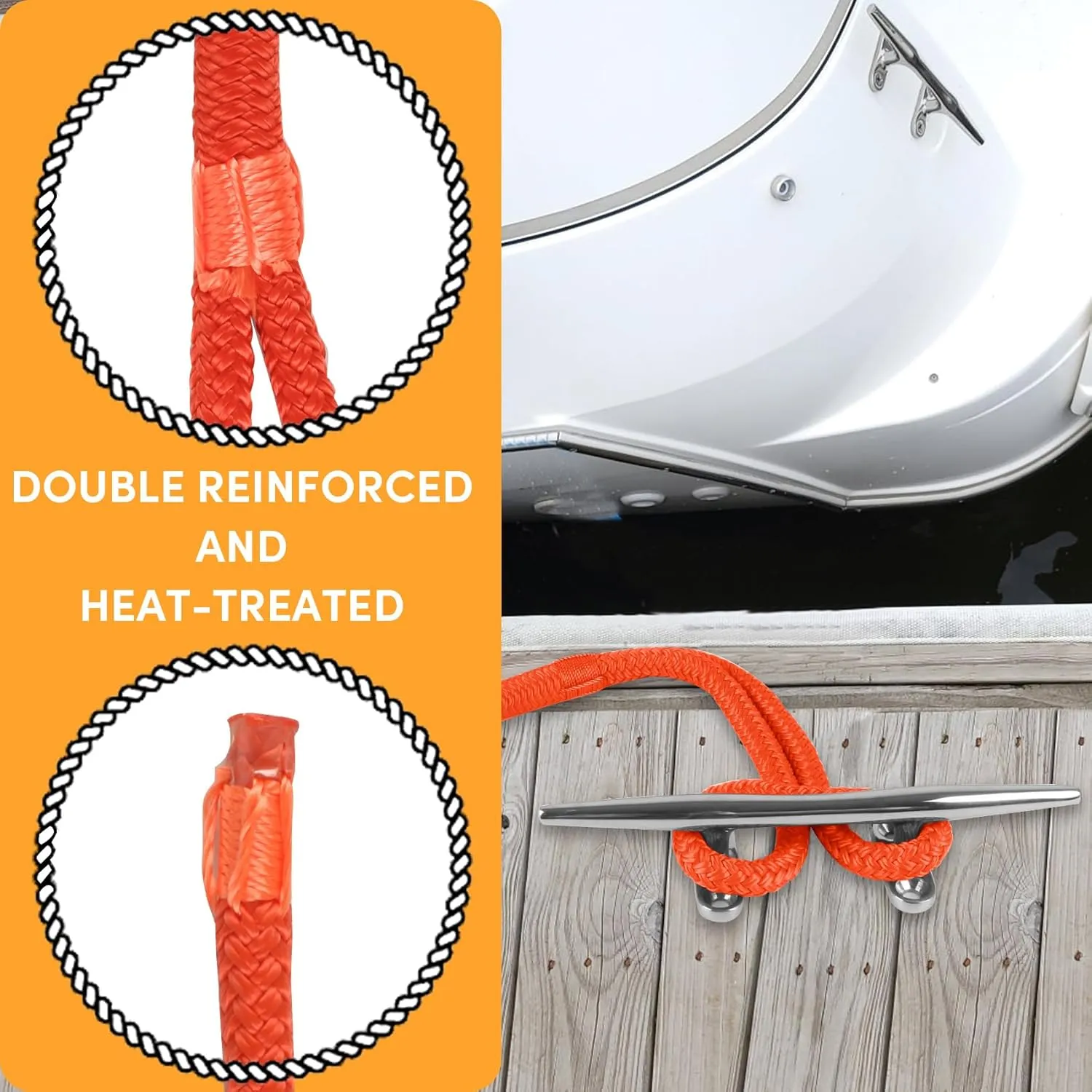 Dock Lines Boat Ropes for Docking Double Braided Mooring Marine Rope Boat Lines for Docking, Dock Lines for Boats with Loop, Boating Rope Boat Lines（2 Pack,4 Pack