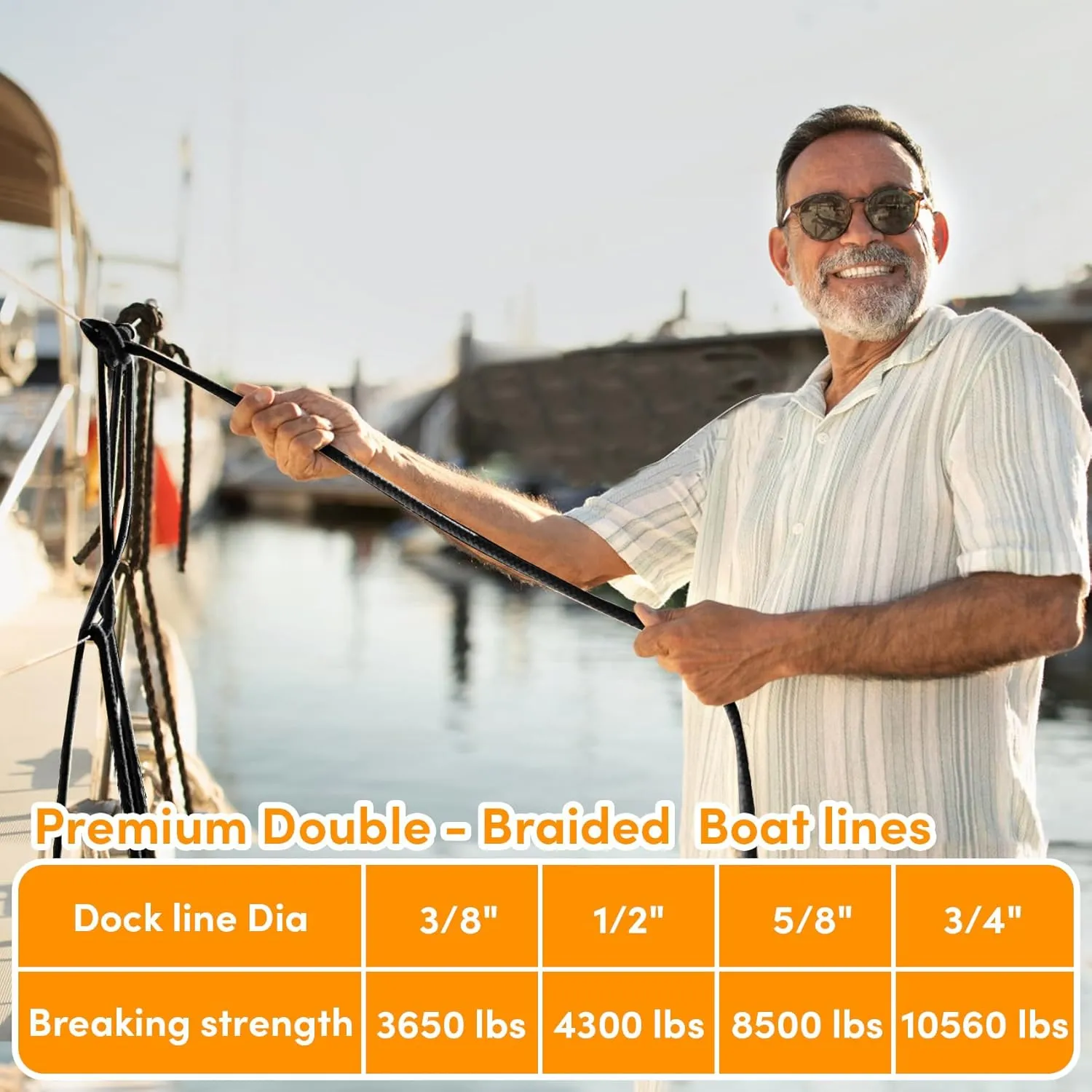 Dock Lines Boat Ropes for Docking Double Braided Mooring Marine Rope Boat Lines for Docking, Dock Lines for Boats with Loop, Boating Rope Boat Lines（2 Pack,4 Pack