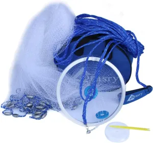 Drasry Fishing Cast Net with Aluminum Ring 3/8 or 1/2 Mesh for Saltwater Freshwater Bait Shrimp Trap Fish Throw Net Heavy Duty Sinker. Size 4FT/5FT/6FT/7FT Radius