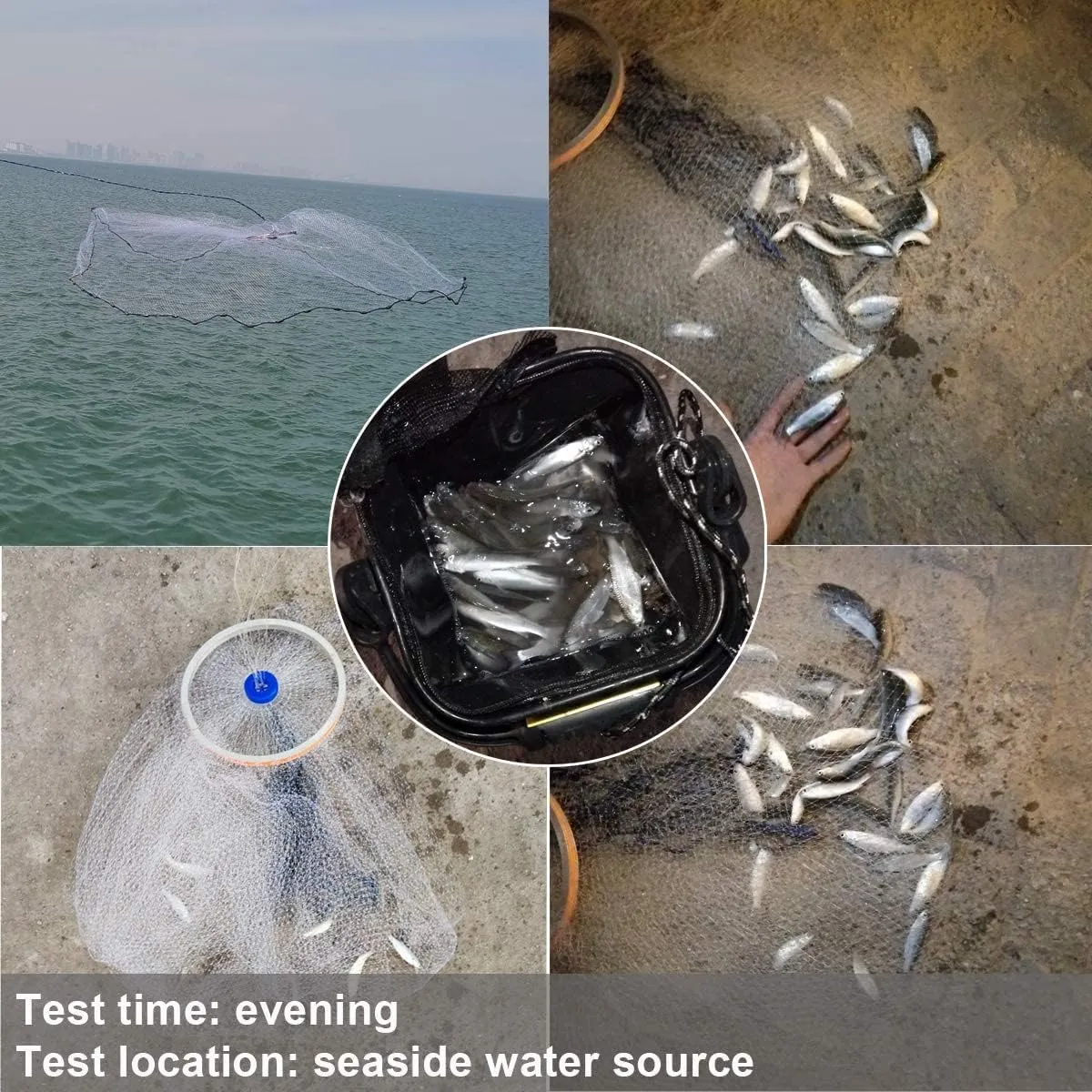 Drasry Fishing Cast Net with Aluminum Ring 3/8 or 1/2 Mesh for Saltwater Freshwater Bait Shrimp Trap Fish Throw Net Heavy Duty Sinker. Size 4FT/5FT/6FT/7FT Radius