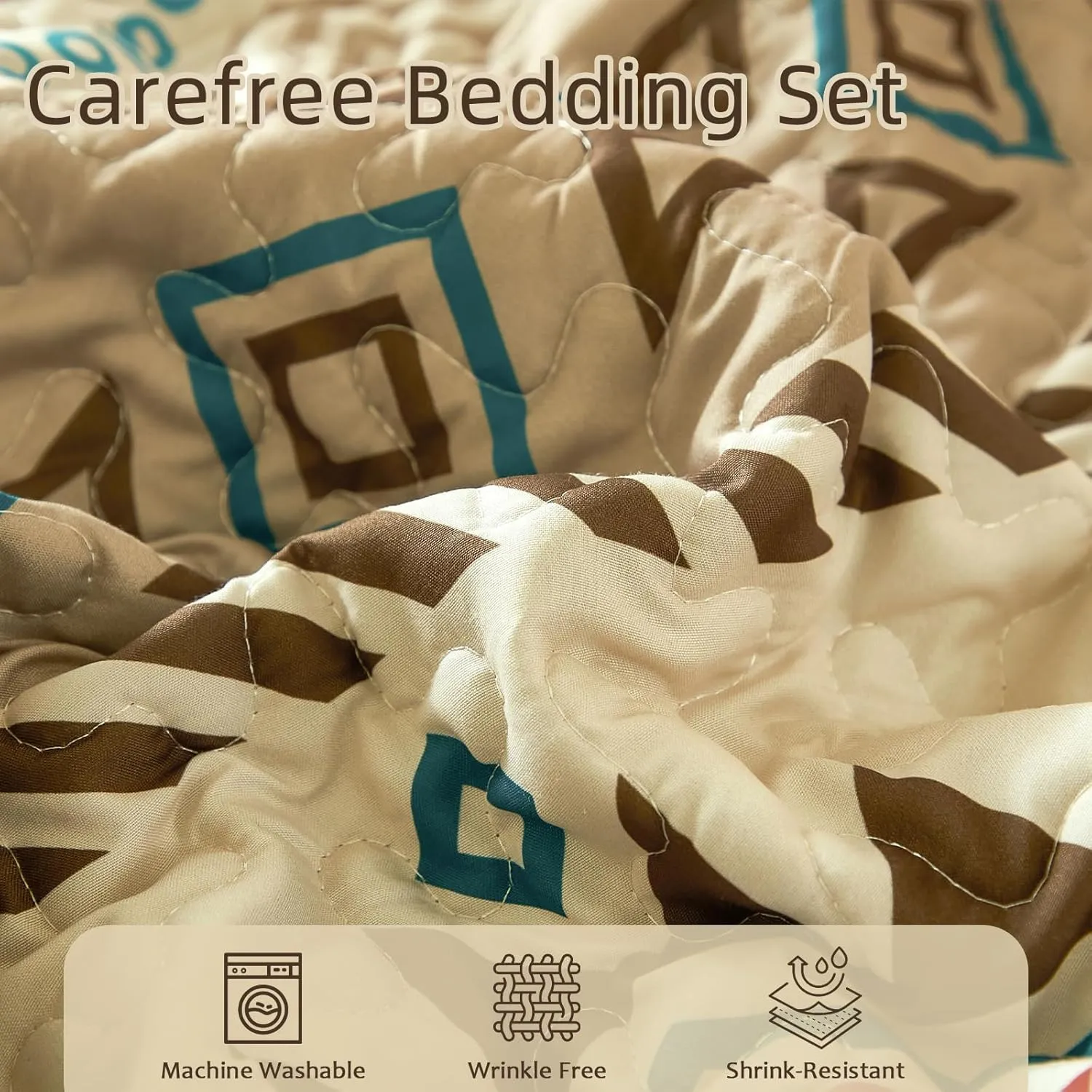 Drucon Boho Queen Size Aztec Quilt Set 3 Pieces Brown Ultra Soft Lightweight Quilt Beddding Set, Microfiber Bohemian Bedspread Coverlet Set with 2 Pillowcases for All Season (Queen, 90"x96")