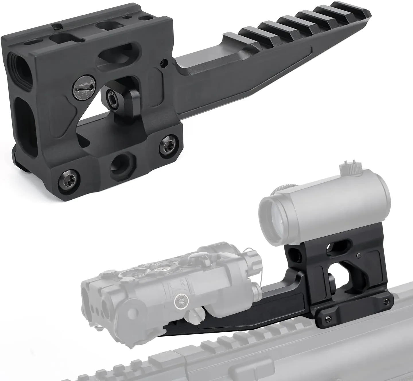 Dual Optics Riser Mount, Picatinny Riser Mount Red Dot Riser 2 Inch High, Optic Scope Sight Laser Riser Mount for T1 T2 Red Dot Optic Scope PEQ Laser Sight, Fit for 20mm Picatinny Rail