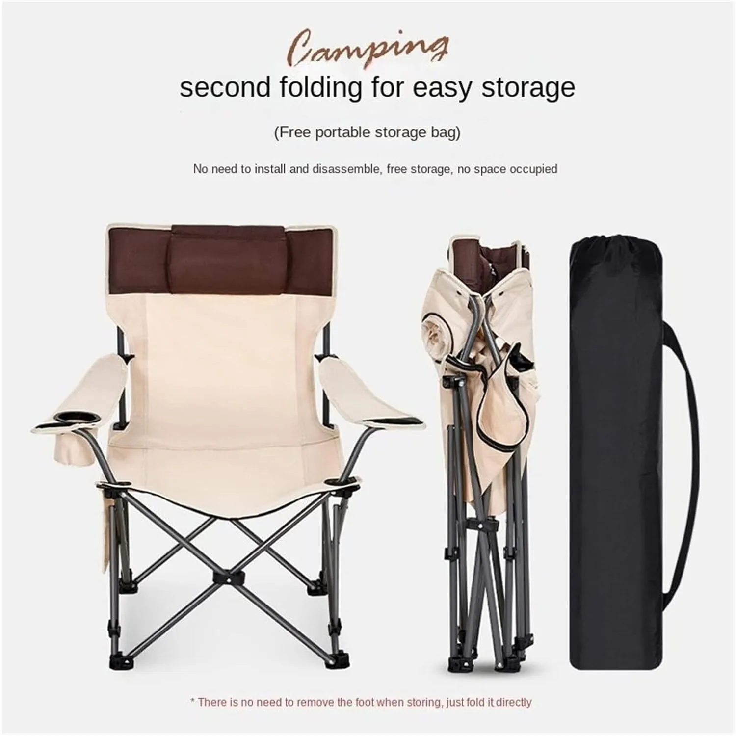 Dual-Purpose Outdoor Folding Chair Portable Nap Lunch Break Fishing Chair Lightweight Beach Chair Lazy Stool Camping Chair, Beige Short