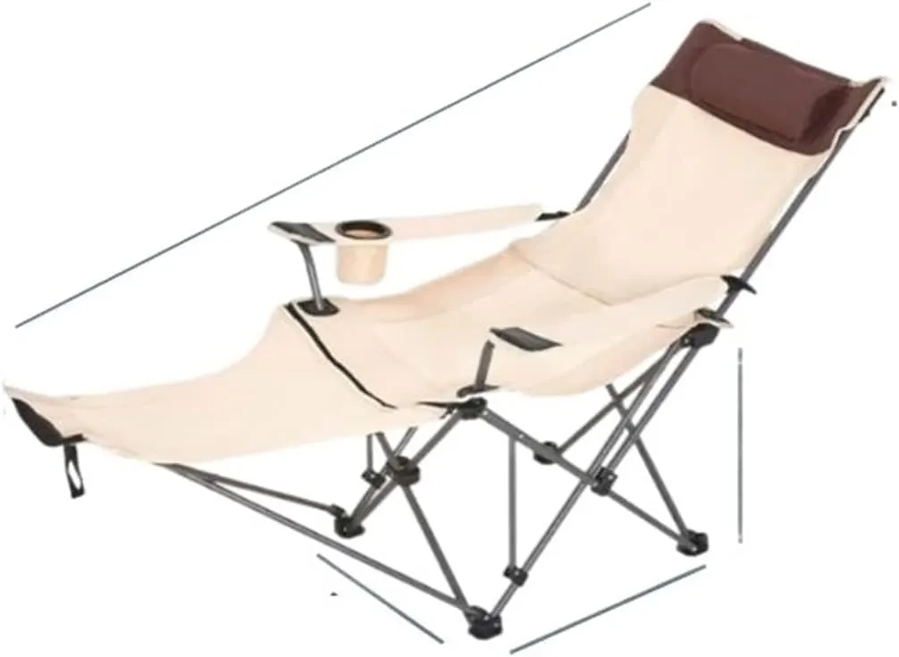 Dual-Purpose Outdoor Folding Chair Portable Nap Lunch Break Fishing Chair Lightweight Beach Chair Lazy Stool Camping Chair, Beige Short