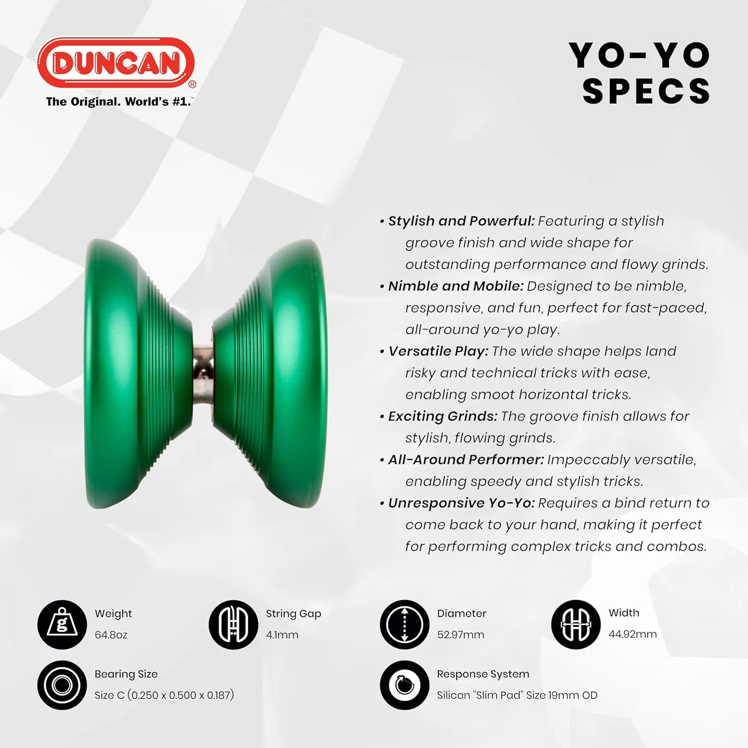 Duncan Toys Roadrunner Yo-Yo, Unresponsive Expert Level Yo-Yo, Concave Bearing and Aluminum Body, Black with Red Splash