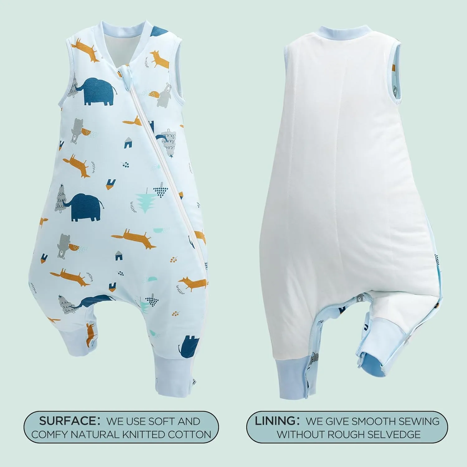 Duomiaomiao 1.5 TOG Toddler Sleep Sack 36-48 Months 100% Cotton Four Season Side Open Zipper Baby Sleep Sack with Feet, Breathable Toddler Wearable Blanket