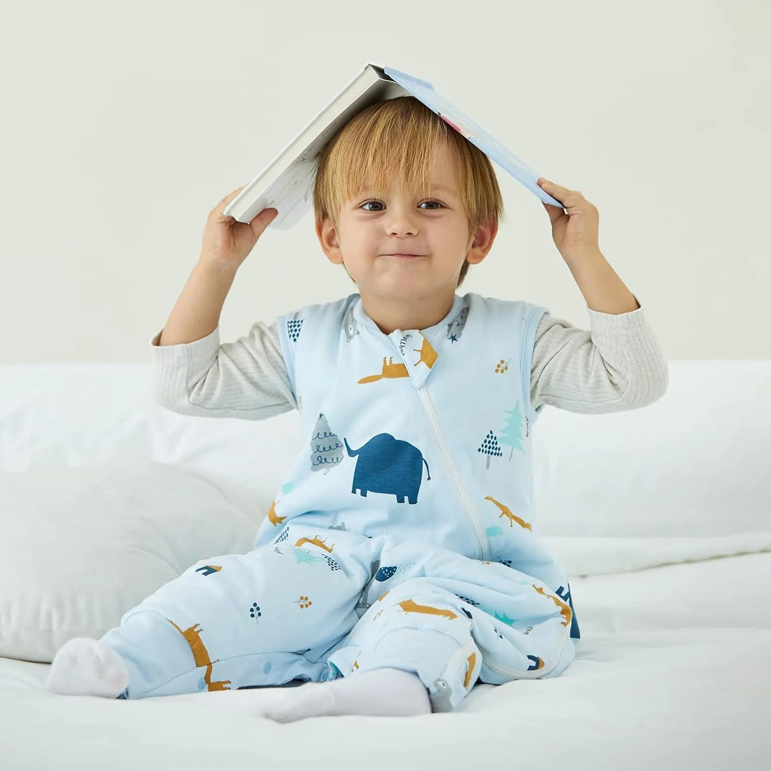 Duomiaomiao 1.5 TOG Toddler Sleep Sack 36-48 Months 100% Cotton Four Season Side Open Zipper Baby Sleep Sack with Feet, Breathable Toddler Wearable Blanket