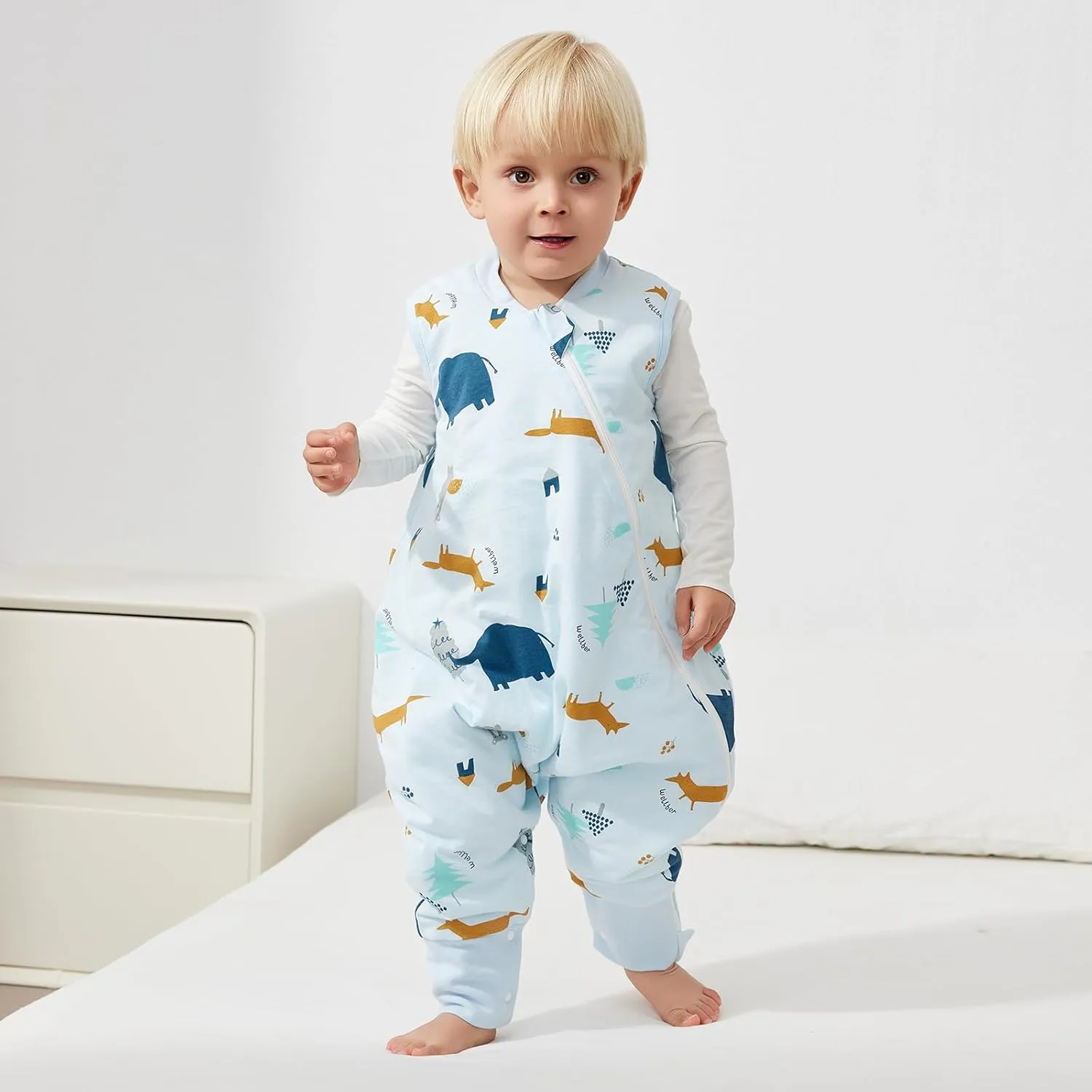 Duomiaomiao 1.5 TOG Toddler Sleep Sack 36-48 Months 100% Cotton Four Season Side Open Zipper Baby Sleep Sack with Feet, Breathable Toddler Wearable Blanket