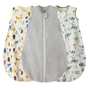 Duomiaomiao 3 Pack Baby Sleep Sack 100% Organic Cotton Lightweight Breathable Comfy Toddler Sleeping Sack (0.5tog Pandas, Medium)