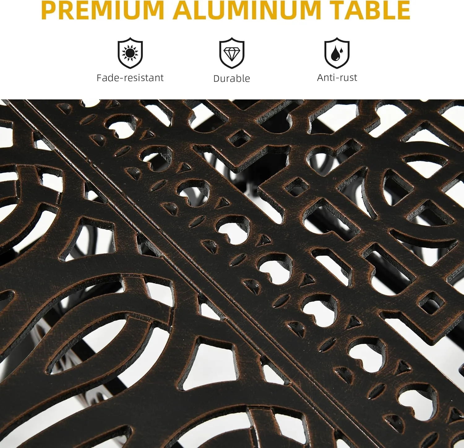 DWVO Cast Aluminum Outdoor Dining Table, 59'' Patio Table w/Max Bearing 220 LBS, Patio Dining Table with 2" Umbrella Hole and Adjustable Foot Pads for Garden, Backyard, Deck and Patio, Bronze