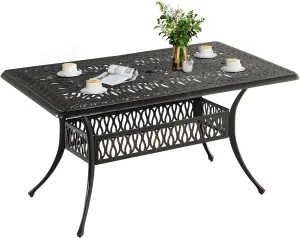 DWVO Cast Aluminum Outdoor Dining Table, 59'' Patio Table w/Max Bearing 220 LBS, Patio Dining Table with 2" Umbrella Hole and Adjustable Foot Pads for Garden, Backyard, Deck and Patio, Bronze
