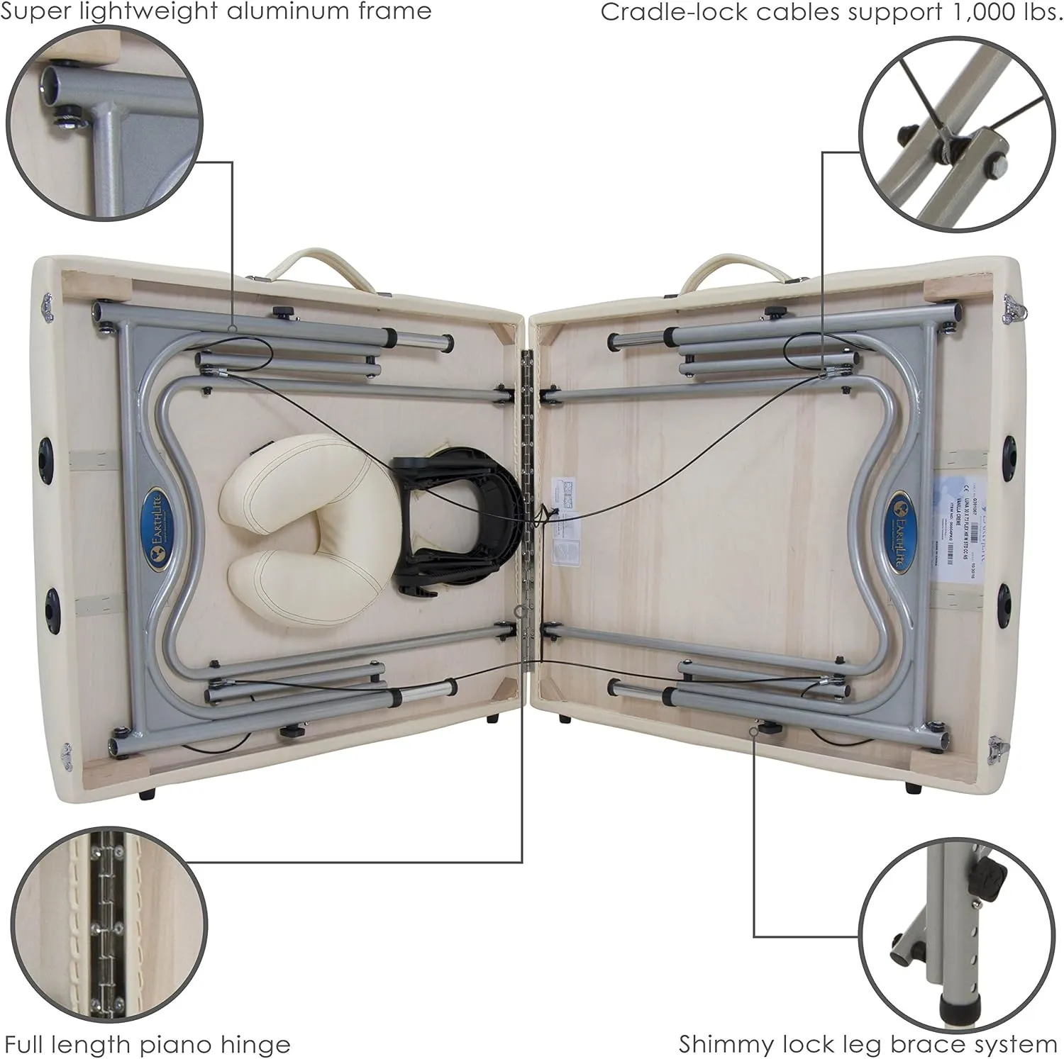 EARTHLITE Portable Massage Table LUNA - Ultra-Lightweight, Patented Aluminum Reiki Frame incl. Flex-Rest Face Cradle & Carry Case (29lb)