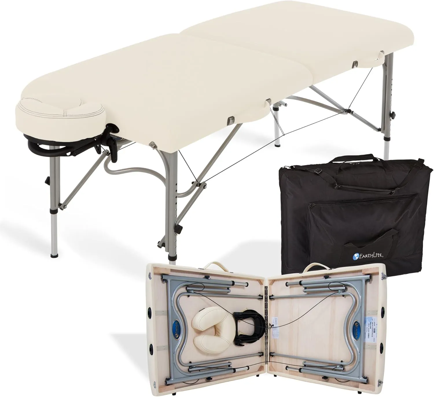 EARTHLITE Portable Massage Table LUNA - Ultra-Lightweight, Patented Aluminum Reiki Frame incl. Flex-Rest Face Cradle & Carry Case (29lb)