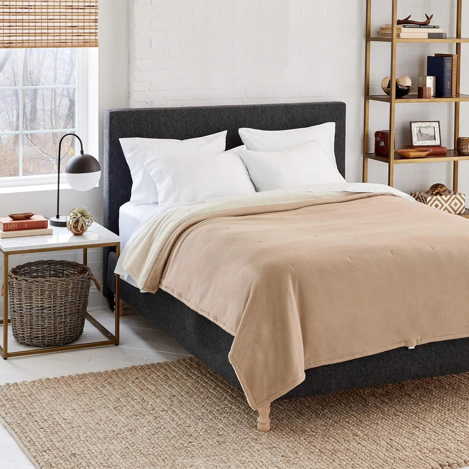 Eddie Bauer - Full Heated Blanket, Soft Fleece Electric Blanket with Sherpa Reverse, Warm Bedding with Low-Voltage Technology (Khaki, Full)