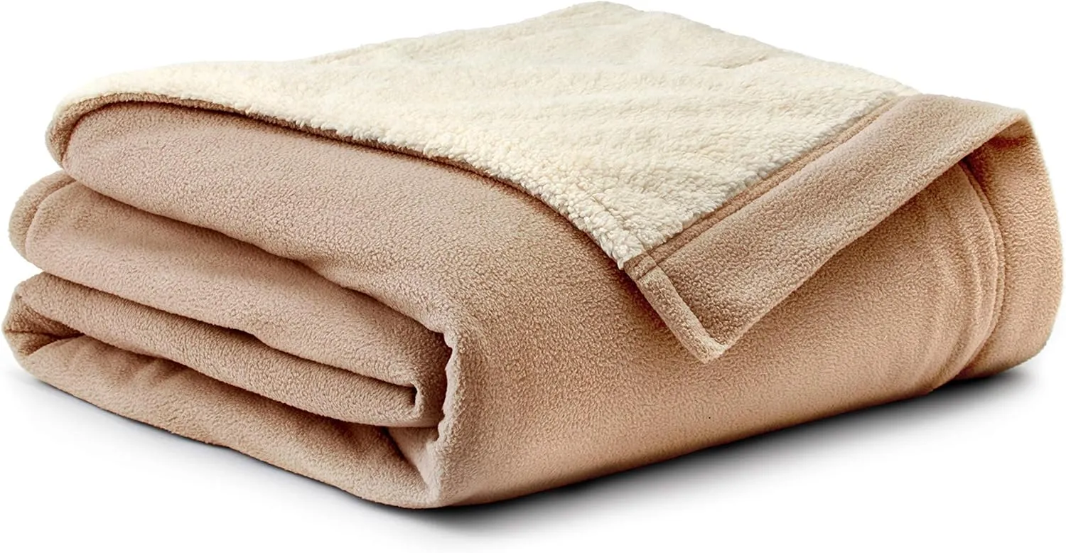 Eddie Bauer - Full Heated Blanket, Soft Fleece Electric Blanket with Sherpa Reverse, Warm Bedding with Low-Voltage Technology (Khaki, Full)