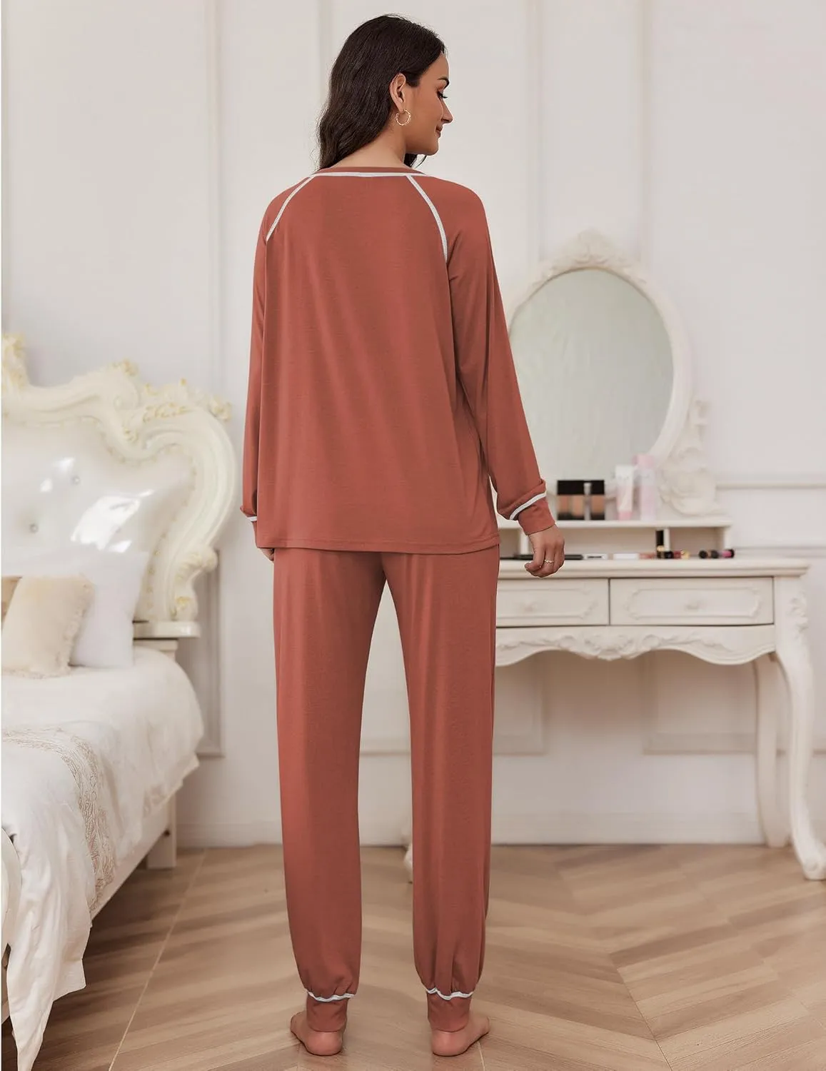 Ekouaer Pajamas Set for Women Soft Comfy Pjs Sets Long Sleeve Sleepwear Loungewear S-XXL
