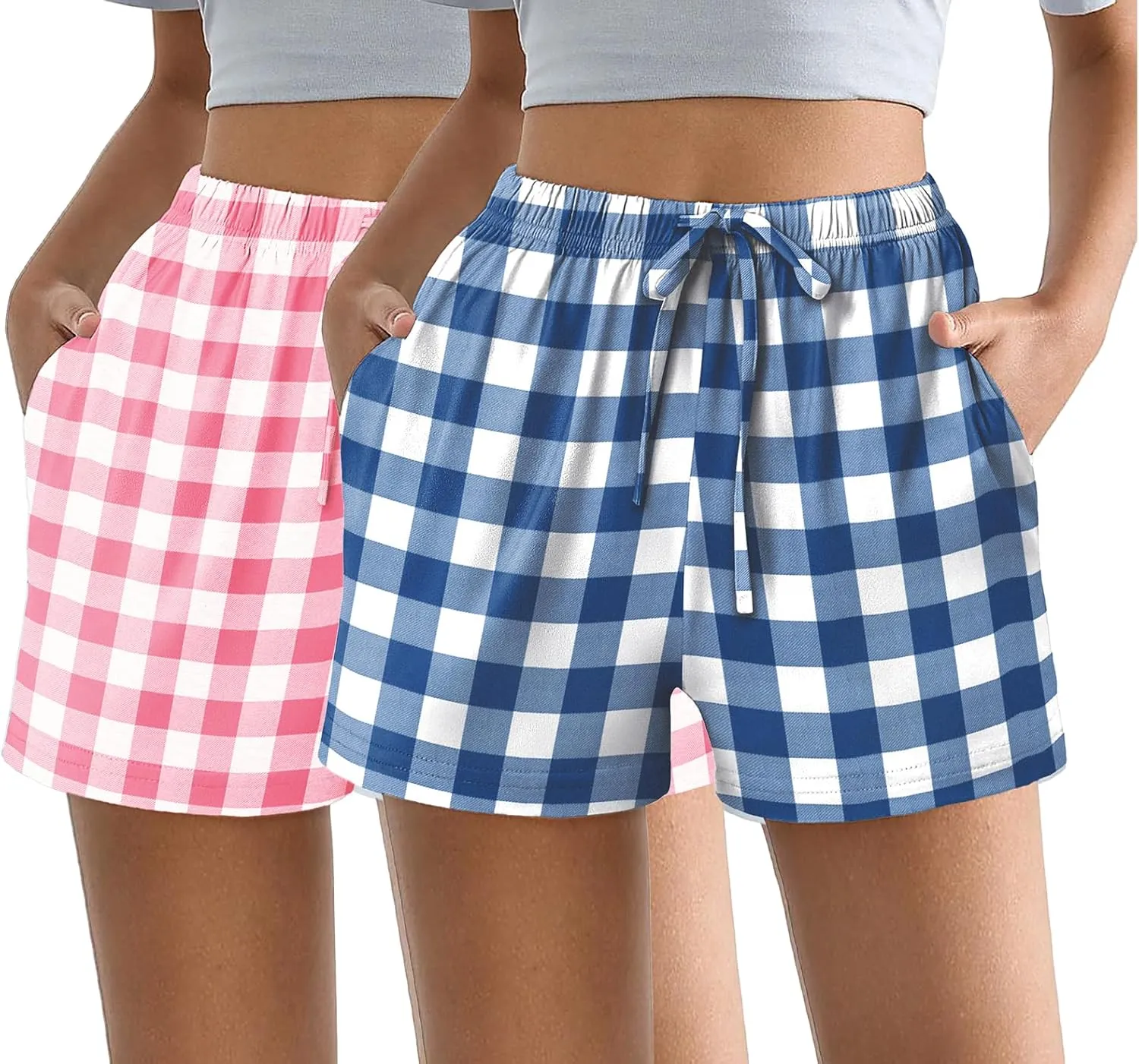 Ekouaer Womens 2 Pack Pajama Shorts Comfy Lounge Bottom Y2k Printed Sleep Short with Pockets Pj Bottoms S-XXL
