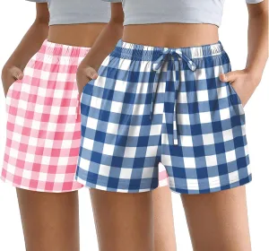 Ekouaer Womens 2 Pack Pajama Shorts Comfy Lounge Bottom Y2k Printed Sleep Short with Pockets Pj Bottoms S-XXL