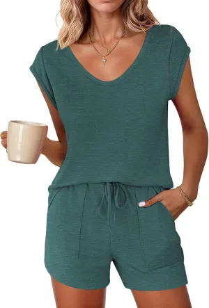 Ekouaer Womens Pajama Sets Comfy Short Sleeve Sleepwear Tops and Shorts Cute Pjs 2 Piece Lounge Set S-XXL