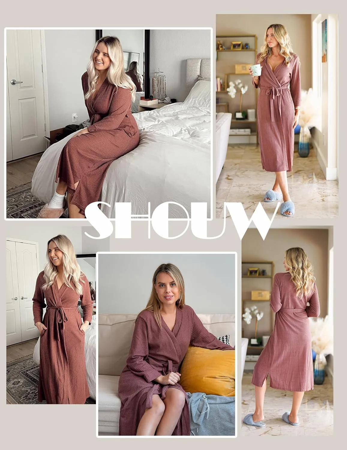 Ekouaer Women's Robe Long Waffle Knit Bathrobe Lightweight Soft Kimono Robes Loungewear S-XXL