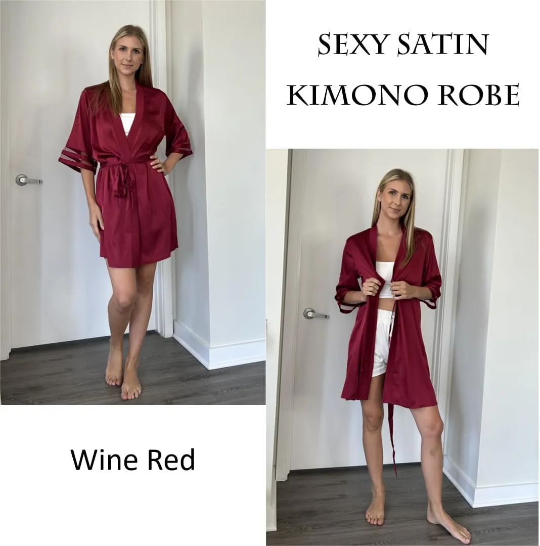 Ekouaer Women's Satin Robe Silk Kimono Bathrobe Bridesmaid Wedding Bridal Party Robes 3/4 Bell Sleeve Sleepwear S-XXL