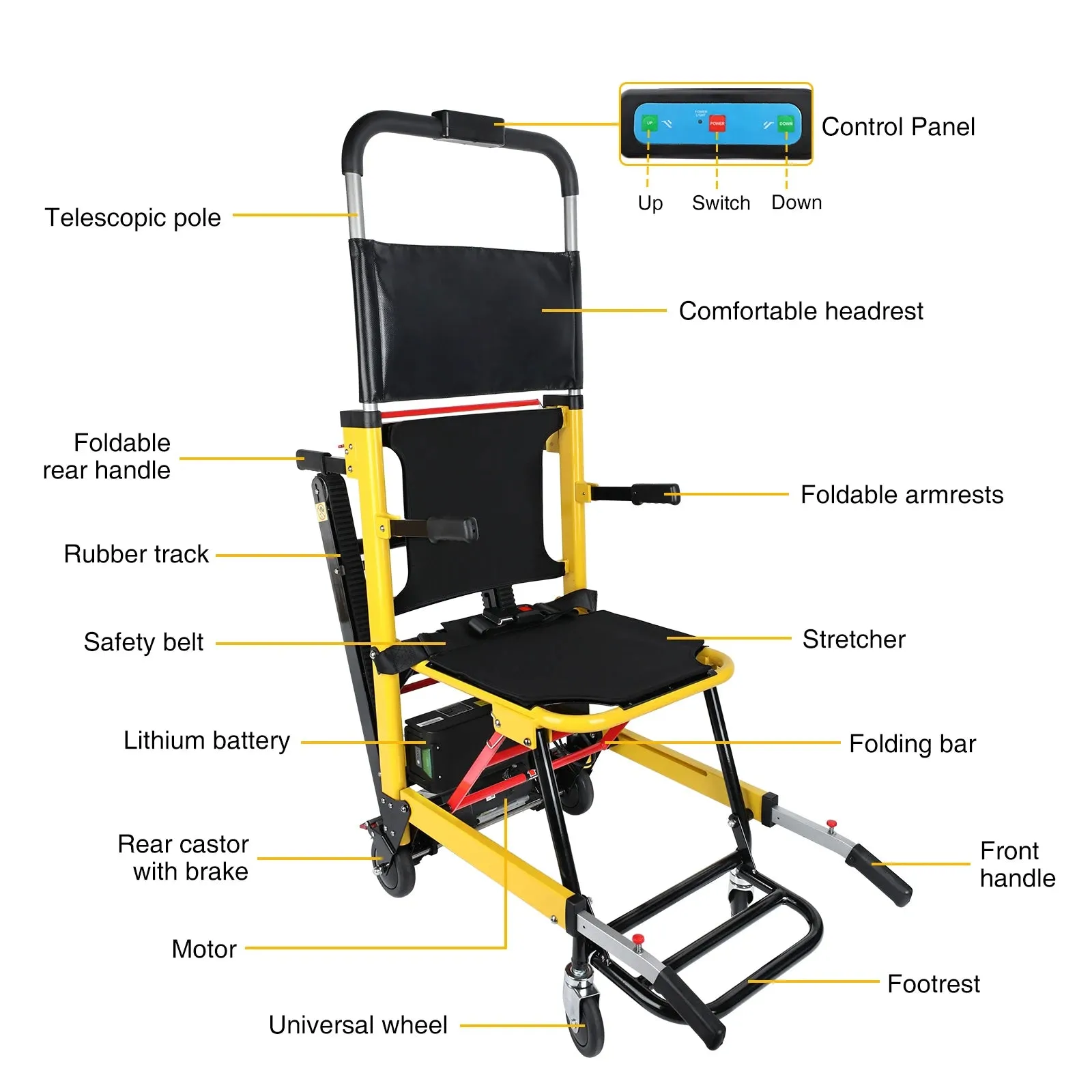 Electric Stair Climbing Chair Foldable Emergency Stair Lift Wheelchair