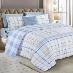 Elegant Comfort 8-Piece Lodge Plaid Reversible Comforter Set - All Season Bed in a Bag, 4-Piece Sheet Set Featuring Smart Pockets, Matching Shams and Decorative Pillow, Full/Queen, Aqua