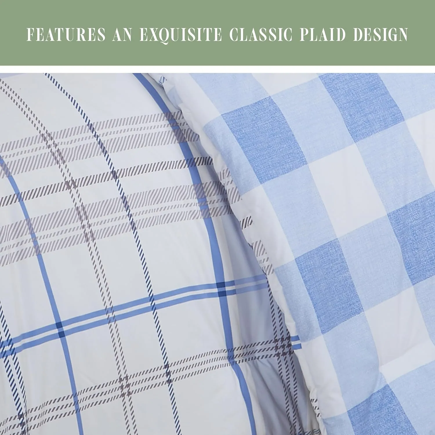 Elegant Comfort 8-Piece Lodge Plaid Reversible Comforter Set - All Season Bed in a Bag, 4-Piece Sheet Set Featuring Smart Pockets, Matching Shams and Decorative Pillow, Full/Queen, Aqua